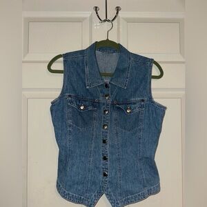 Denim Sleeveless Vest with Button Front